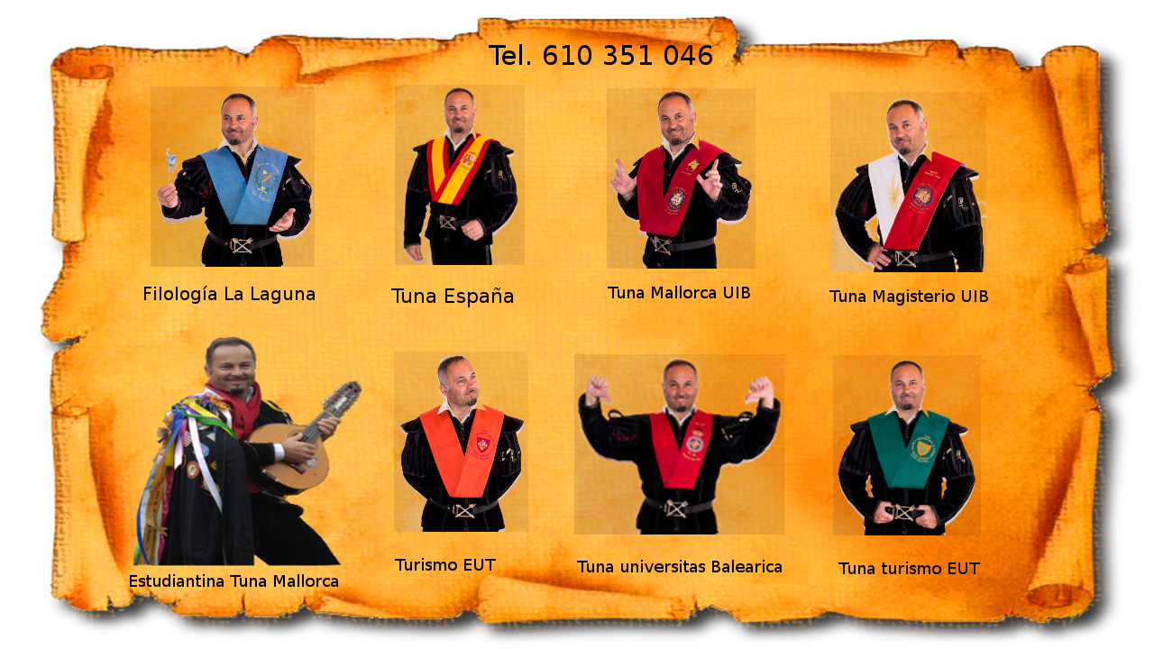 Imagenes de Martín mejillón en las diferentes tunas de la que es o ha sido miembro a lo largo de la trayectoria tunil